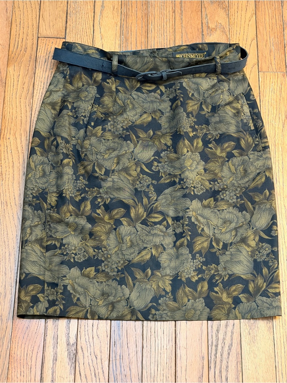Vintage Floral Jacquard Mini Skirt with Belt and pocket made In USA